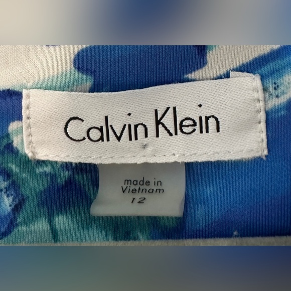 Calvin Klein | Women’s Blue White Sleeveless Zip Closure Sheath Dress, Size 12 - Picture 2 of 15